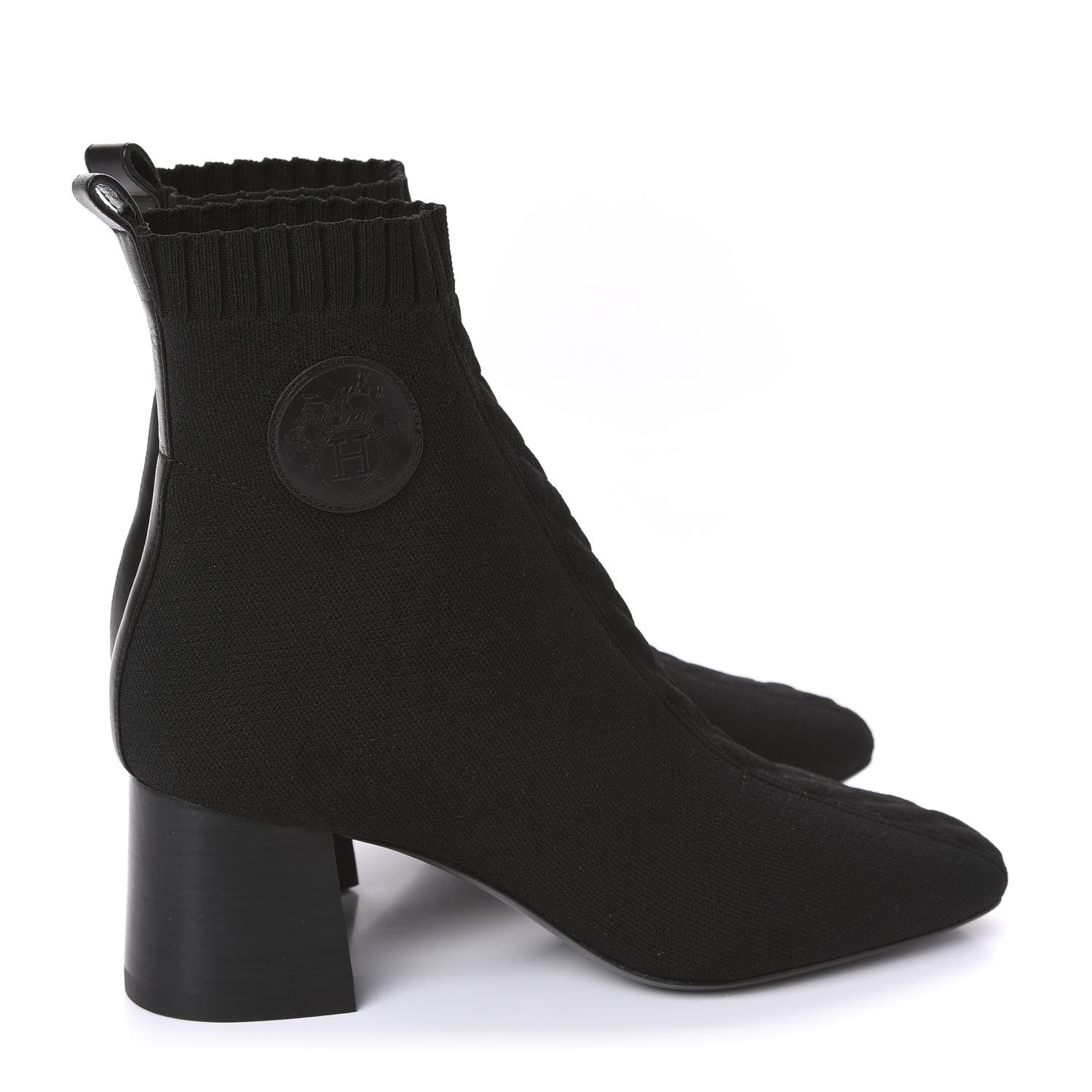 Hermes Knit Calfskin Volver Ankle Boots 39 Black 4 of 8
