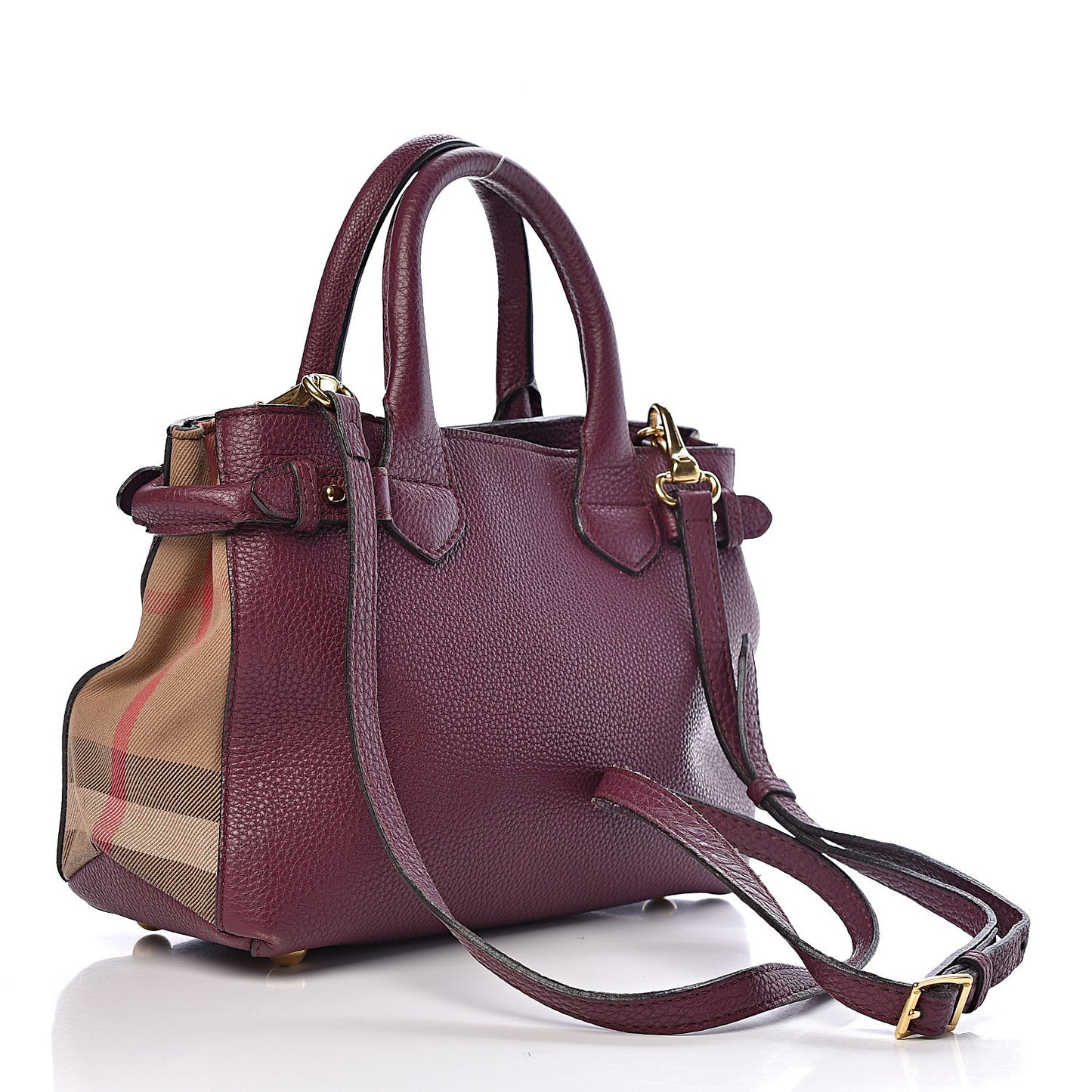 Grainy Calfskin House Check Small Banner Tote Elderberry