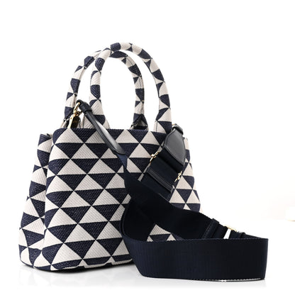 Prada Jacquard Triangolo Symbole Embroidered Tote Navy 4 of 11