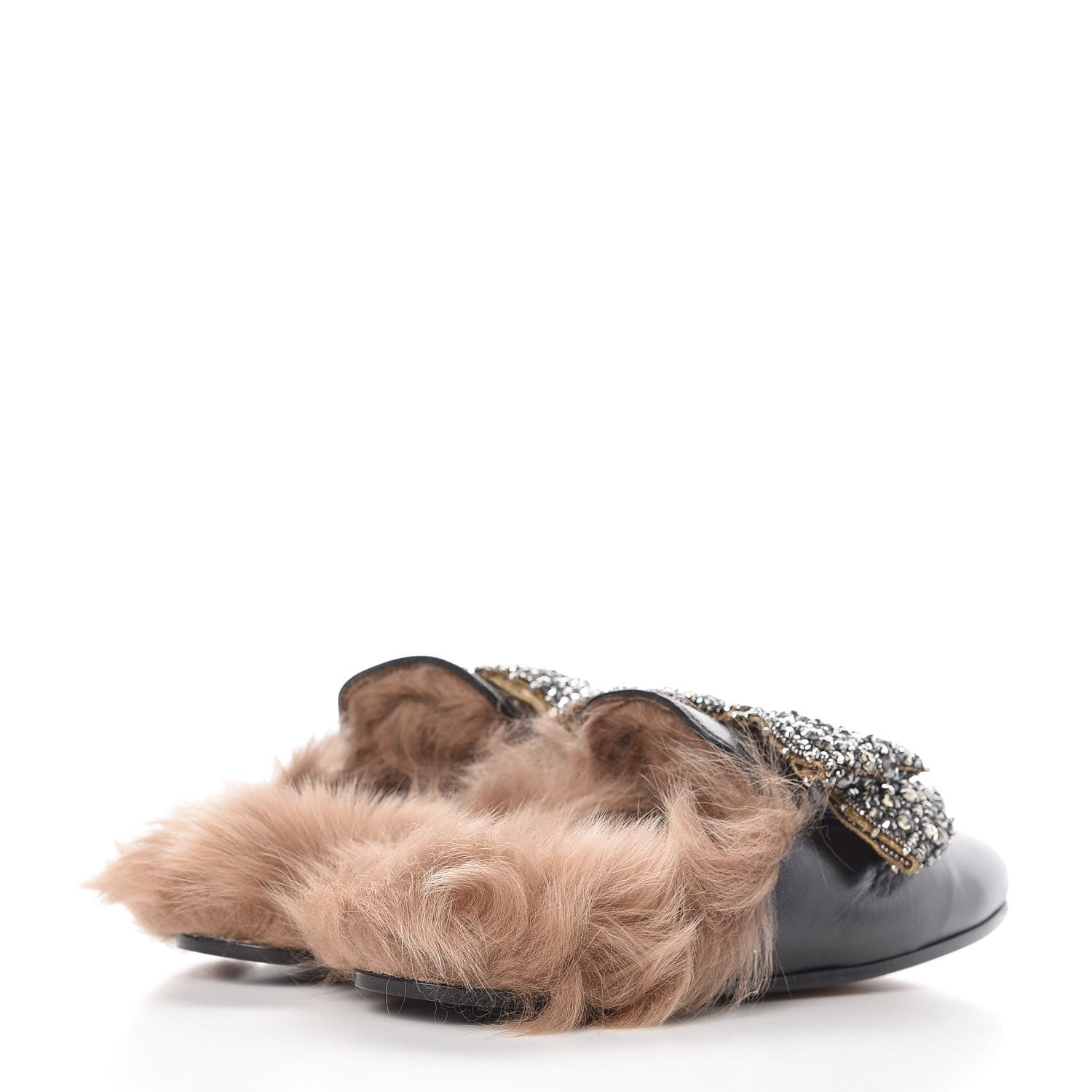 Gucci Malaga Kid Fur Crystal Bow Embroidered Womens Princetown Slippers 37 Black 4 of 12