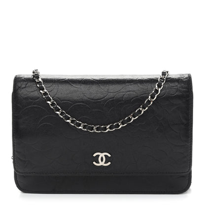 Chanel Lambskin Camellia Embossed Wallet on Chain WOC Black 1 of 11