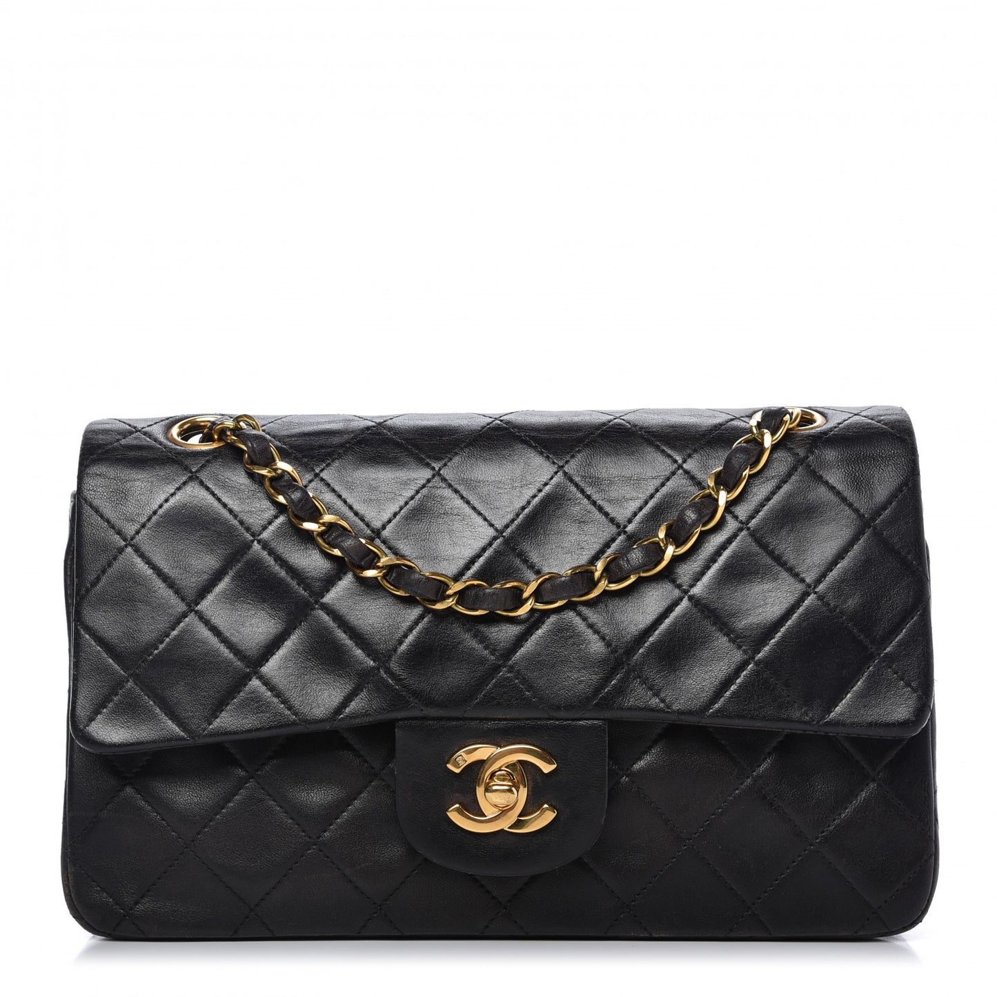 Lambskin Quilted Small Double Flap Black