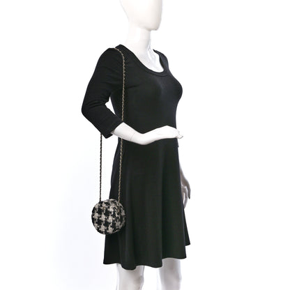 Chanel Tweed Quilted Round Clutch With Chain Black Ecru White 2 of 10