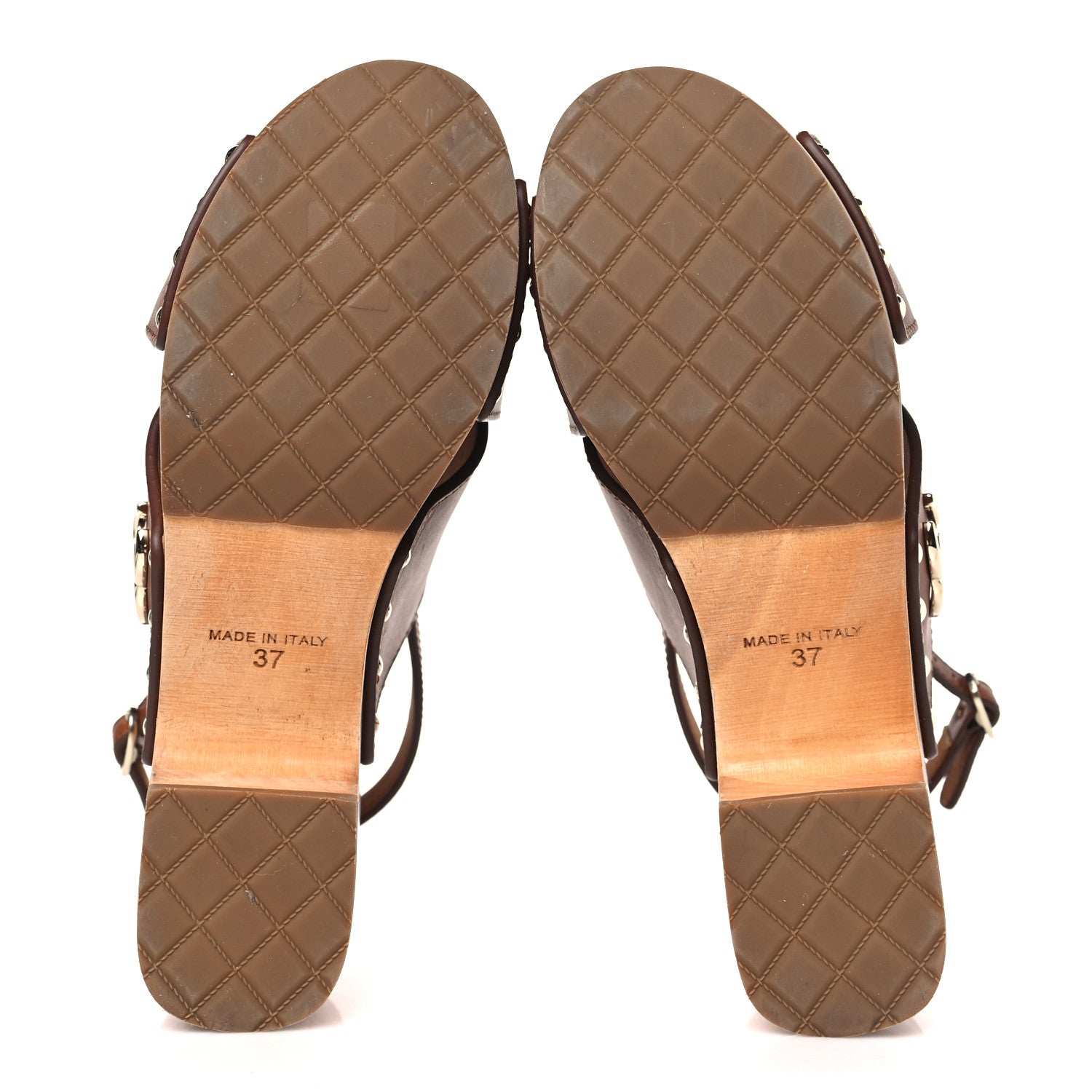Chanel Calfskin Studded Slingback Clog Sandals 37 Dark Brown 5 of 9