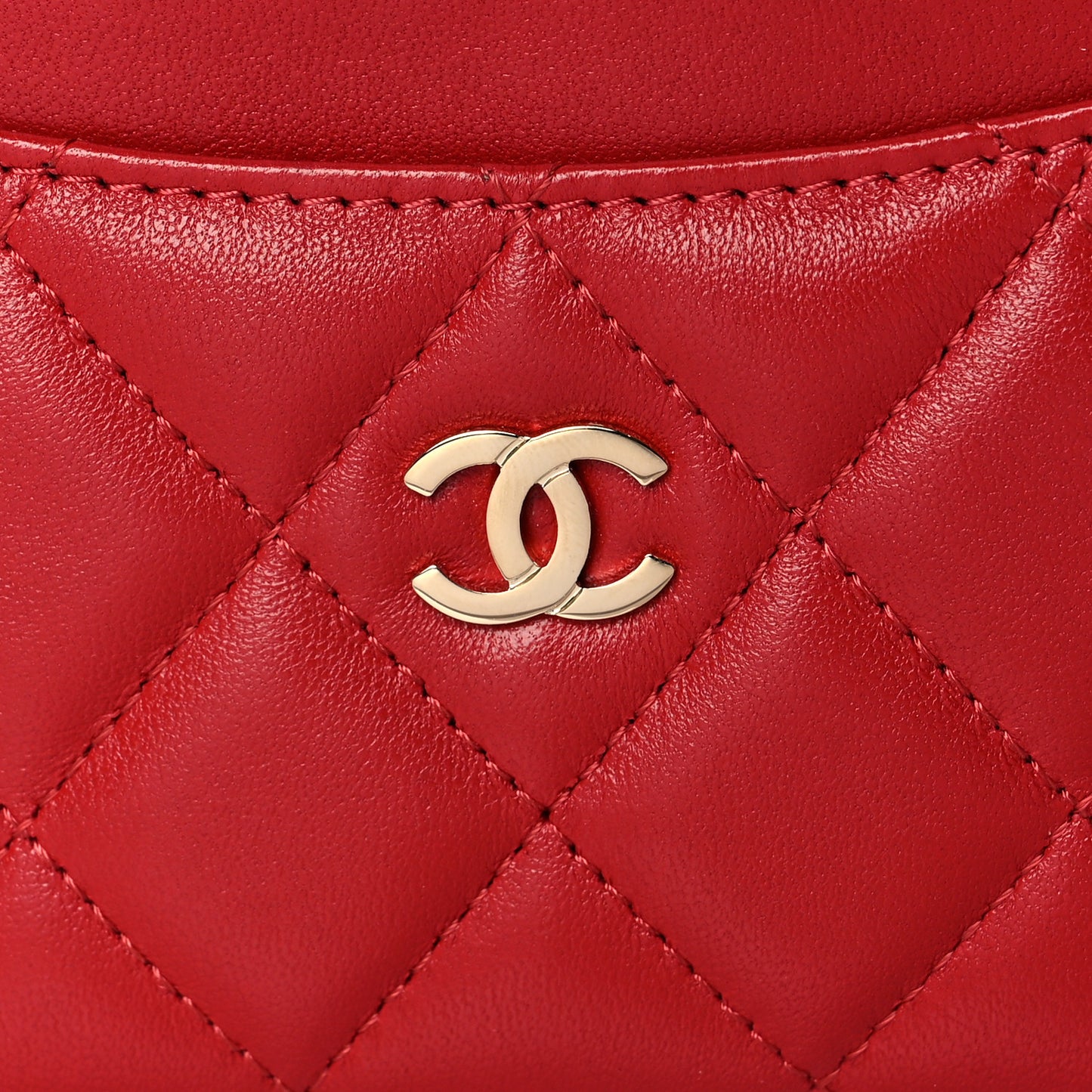 Lambskin Quilted Card Holder Red