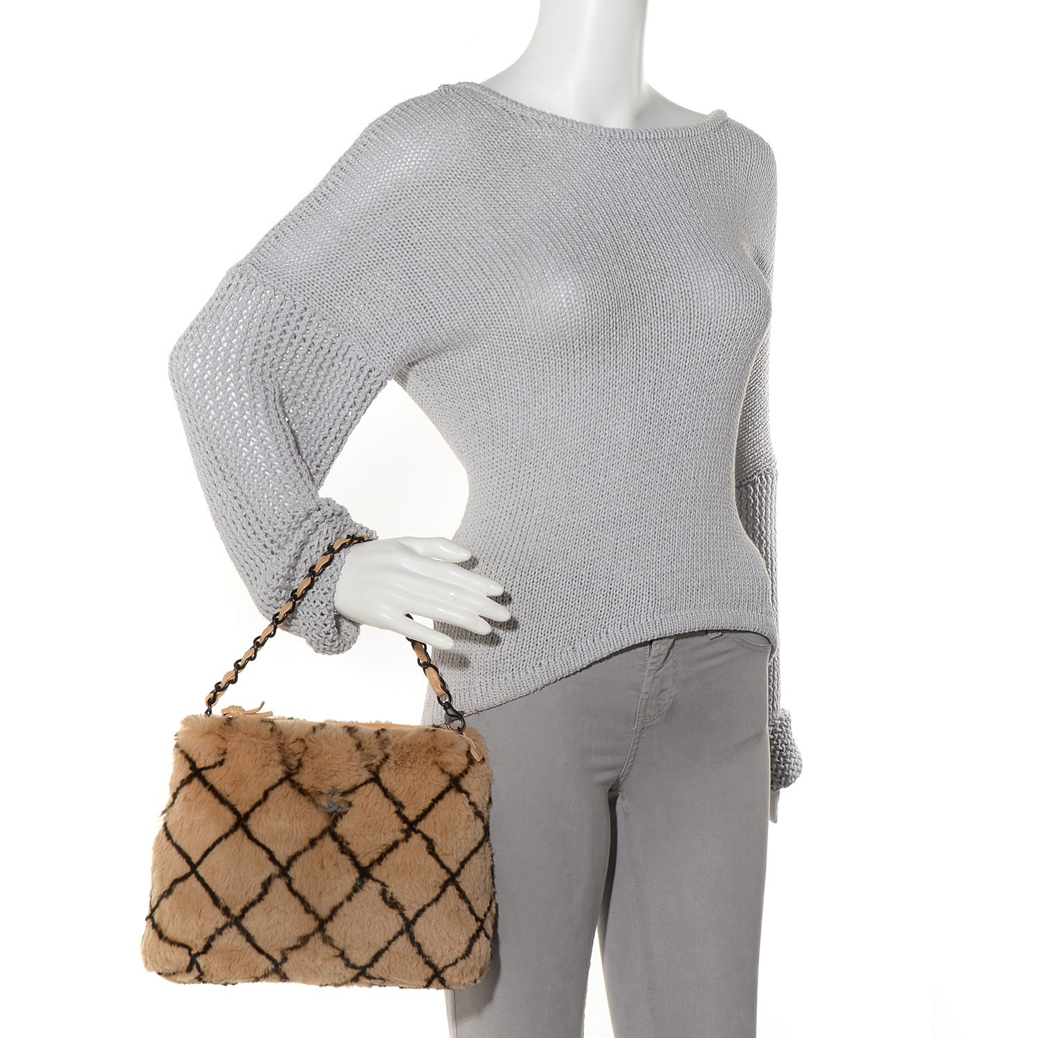 Chanel Lapin Fur Quilt Pattern Handbag Beige 2 of 8