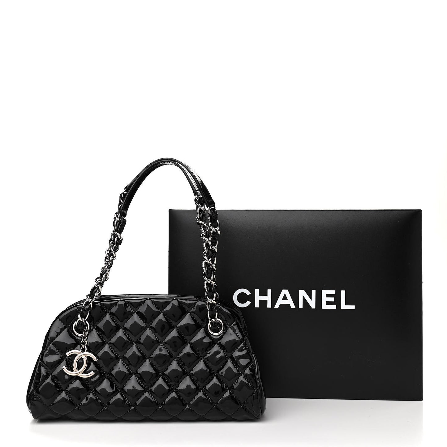 Patent Quilted Small Just Mademoiselle Bowling Bag Black