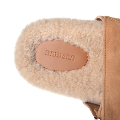 Hermes Suede Goatskin Woolskin Womens Chypre Sandals 38 Golden Beige 7 of 9