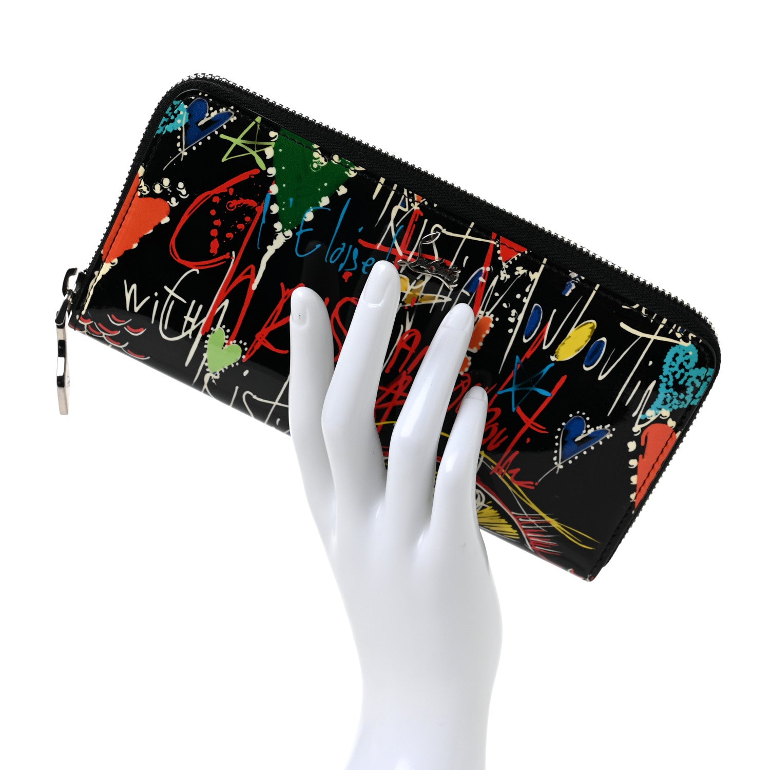Christian Louboutin Patent Loubitag Graffiti Panettone Zip Wallet Black 2 of 6