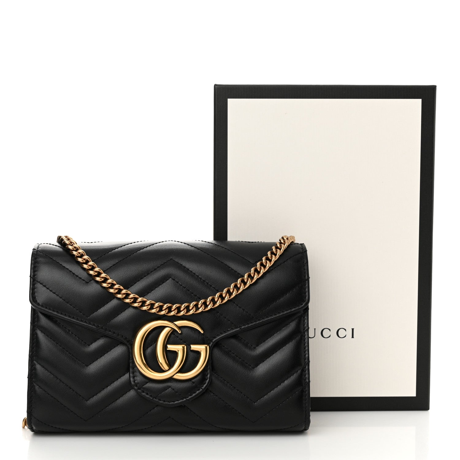 Gucci Calfskin Matelasse GG Marmont Chain Wallet Black 12 of 12
