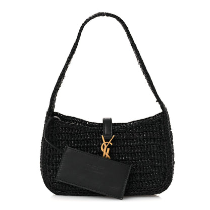 Saint Laurent Raffia Calfskin Le 5 A 7 Mini Hobo Black 3 of 11