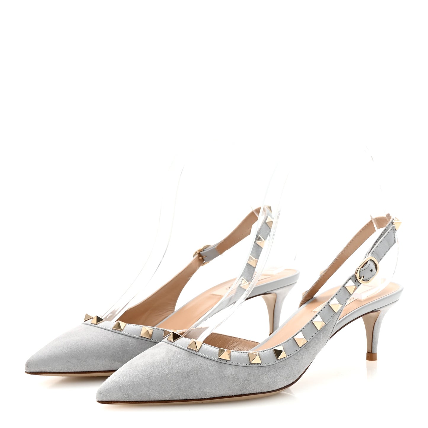 Suede Nappa Rockstud Half D'Orsay Slingback 50mm Pumps 37.5 Pastel Grey
