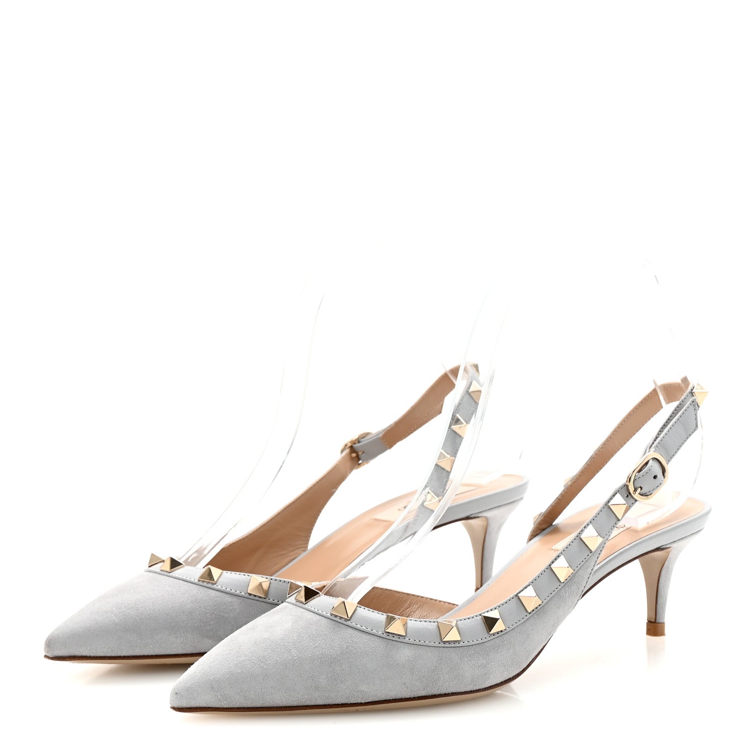 Valentino Garavani Suede Nappa Rockstud Half D'Orsay Slingback 50mm Pumps 37.5 Pastel Grey 4 of 9