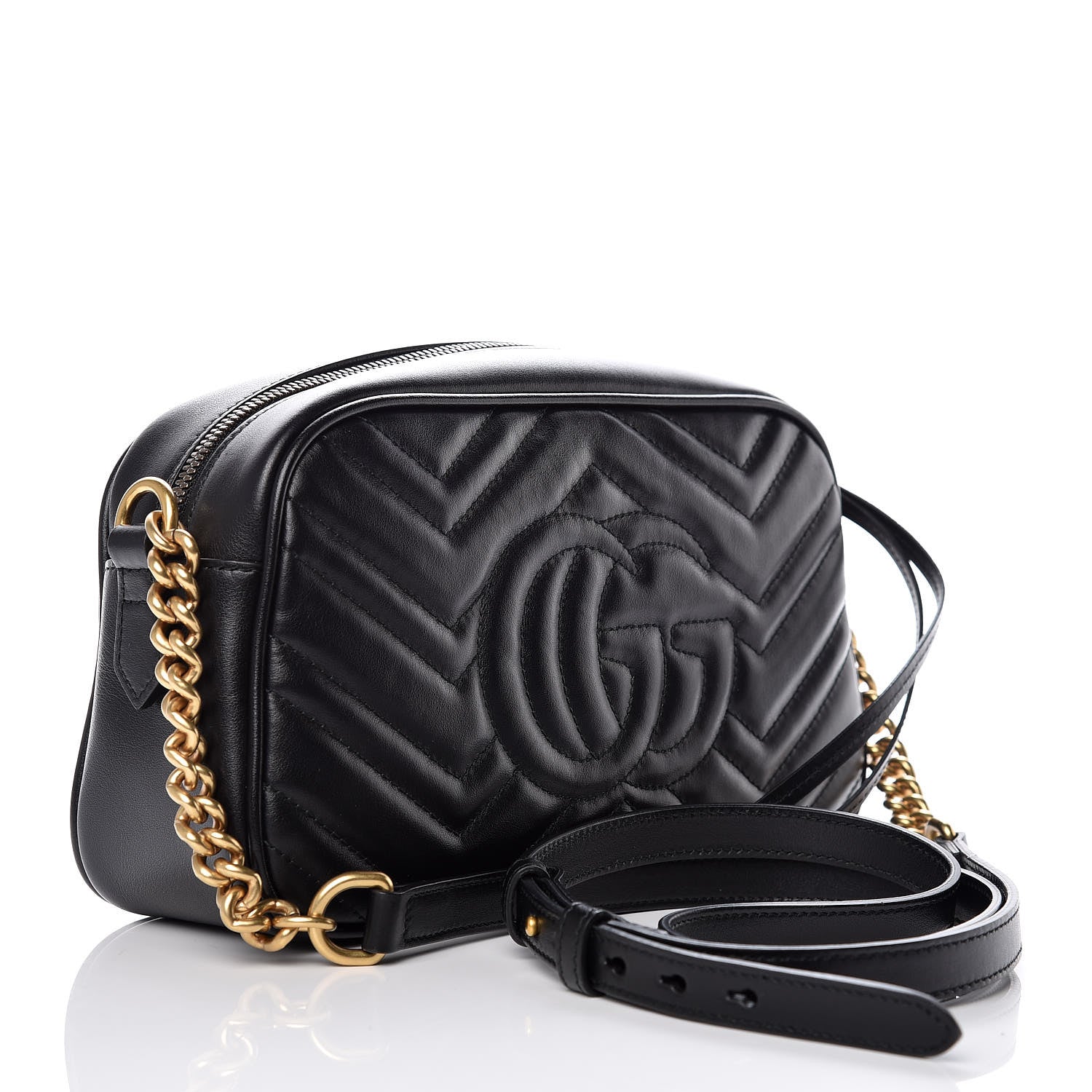Gucci Calfskin Matelasse Small GG Marmont Chain Shoulder Bag Black 3 of 10