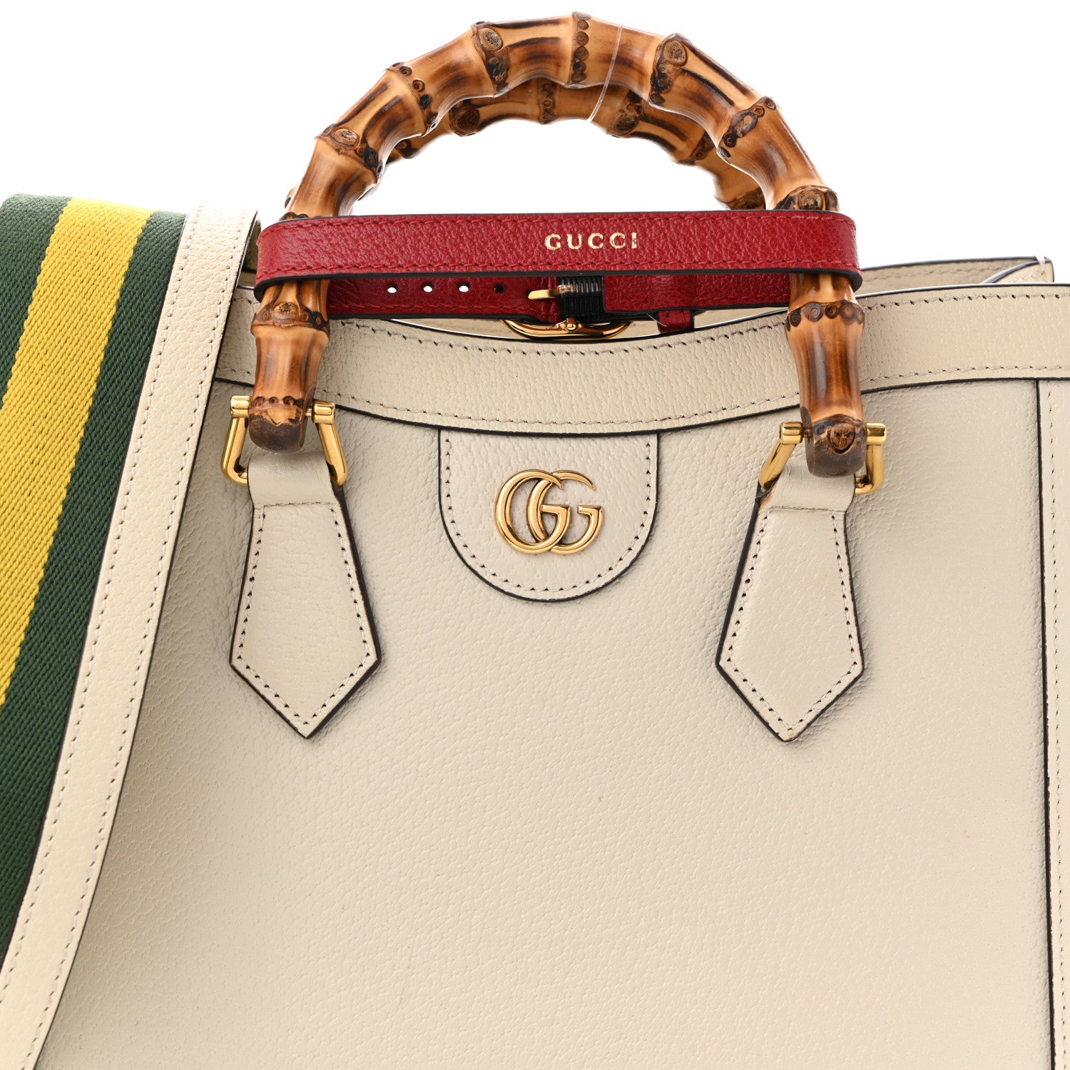 Gucci Textured Dollar Calfskin Web Small Diana Tote Bag Mystic White 8 of 11
