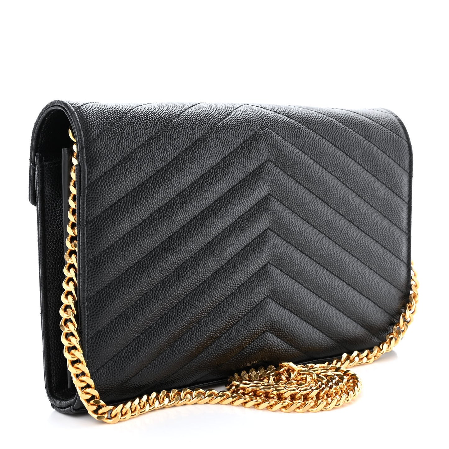 Grain De Poudre Matelasse Chevron Monogram Chain Wallet Black