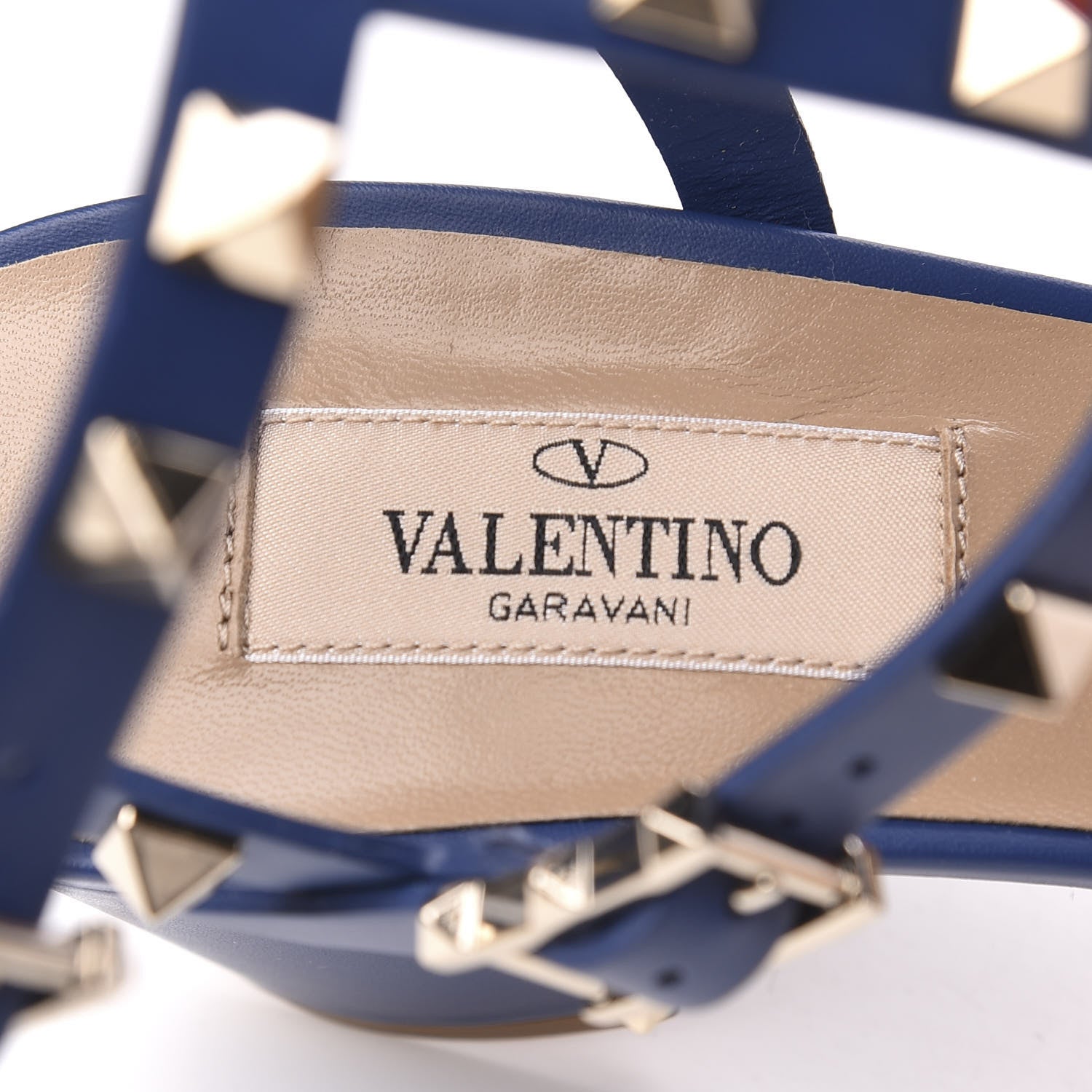 Valentino Garavani Calfskin Rockstud 60mm City Sandals 38 Blue 6 of 8