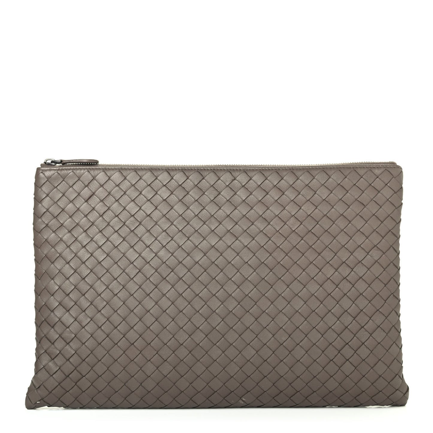 Nappa Intrecciato Large Flat Zip Billetto Pouch Mink