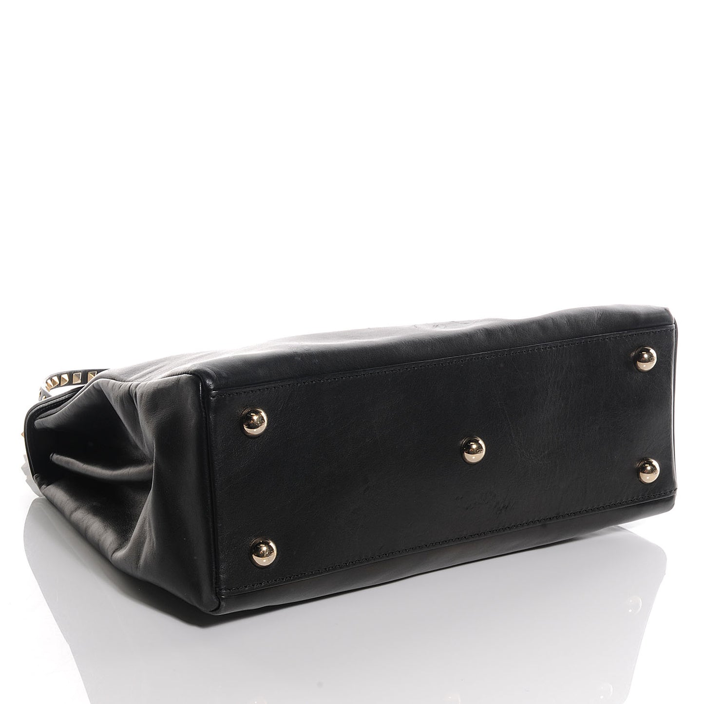 Leather Rockstud Top Handle Tote Black