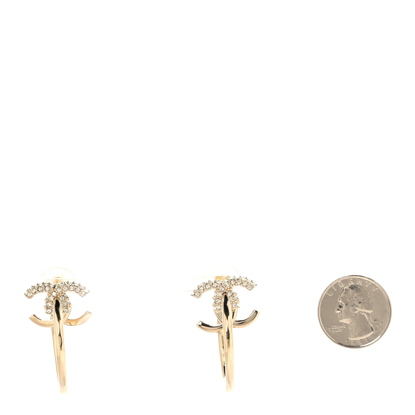 Crystal CC Hoop Drop Earrings Light Gold