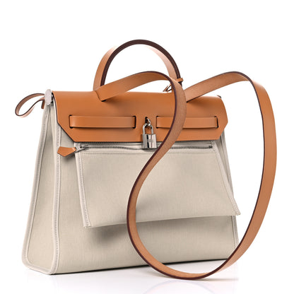 Hermes Military Toile Vache Hunter Herbag Zip 31 PM Beton Naturel 3 of 12