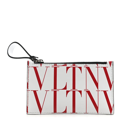 Valentino Garavani Calfskin VLTN Zip Coin Card Case White Red 1 of 6