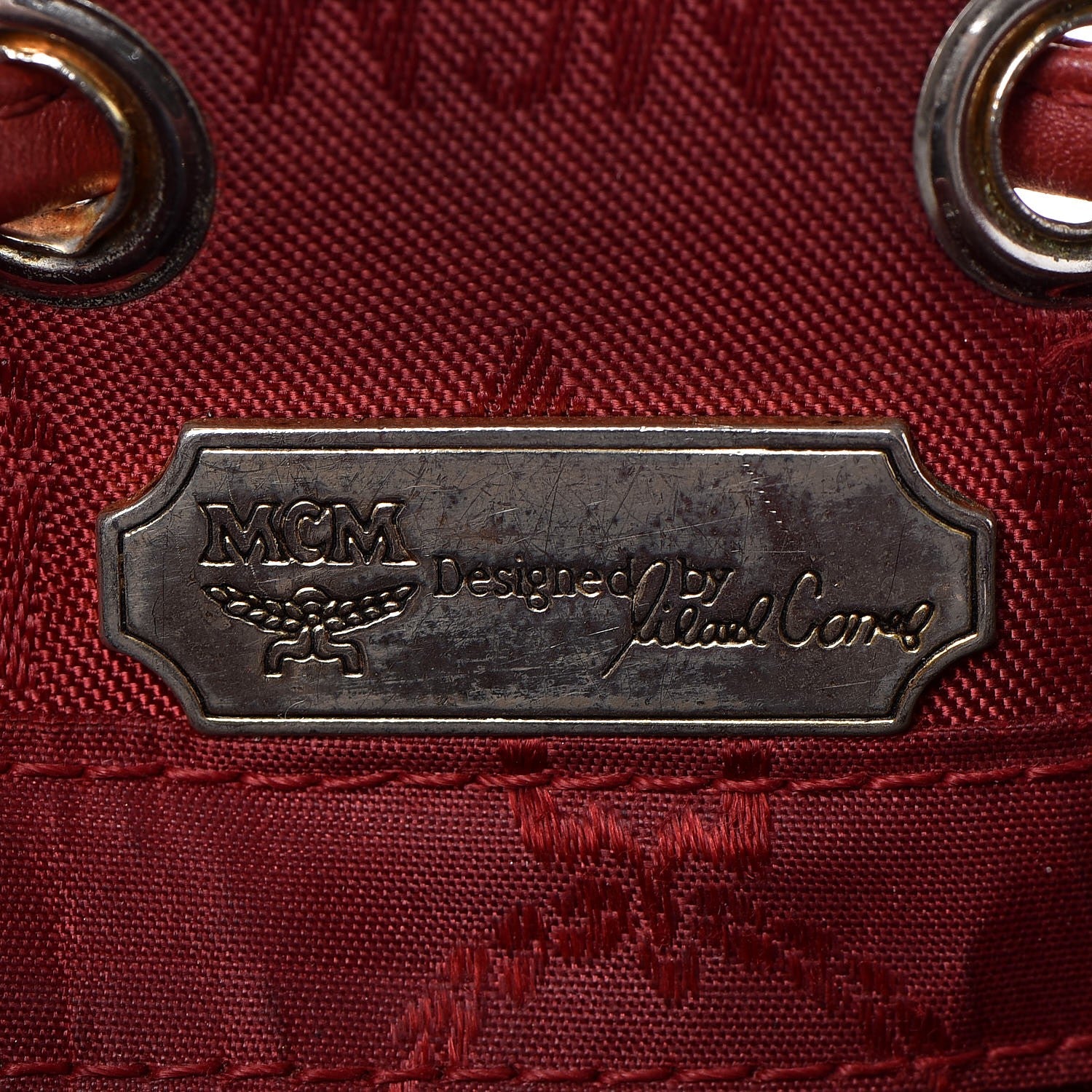 MCM Nylon Monogram Bucket Shoulder Bag Red 9 of 17