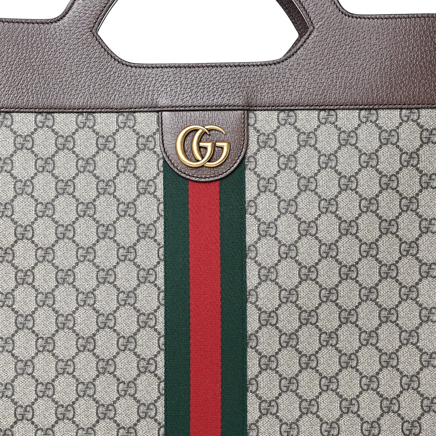 GG Supreme Monogram Textured Calfskin Web Medium Ophidia Slip Handle Tote Beige Ebony New Acero