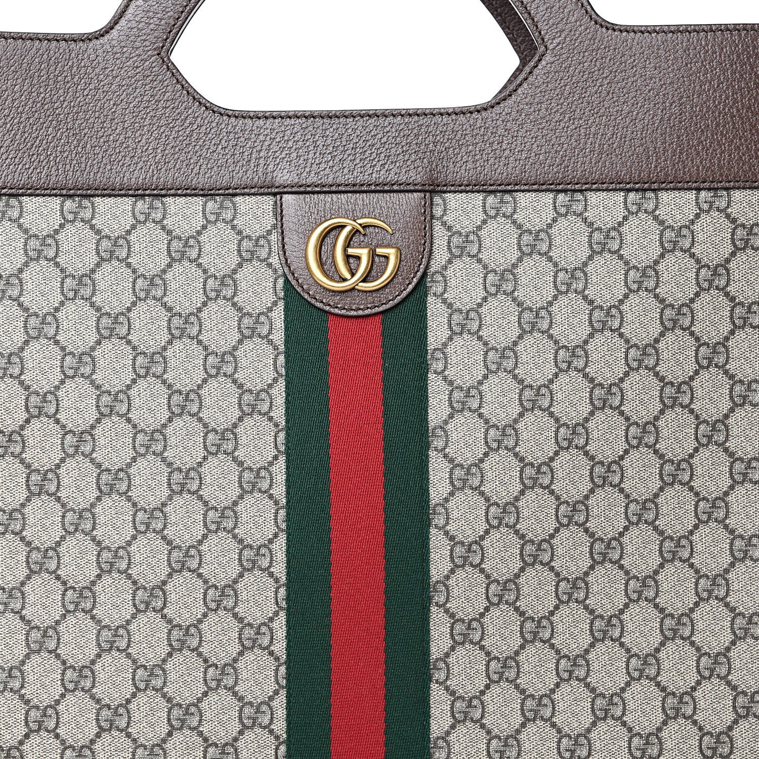 Gucci GG Supreme Monogram Textured Calfskin Web Medium Ophidia Slip Handle Tote Beige Ebony New Acero 7 of 10