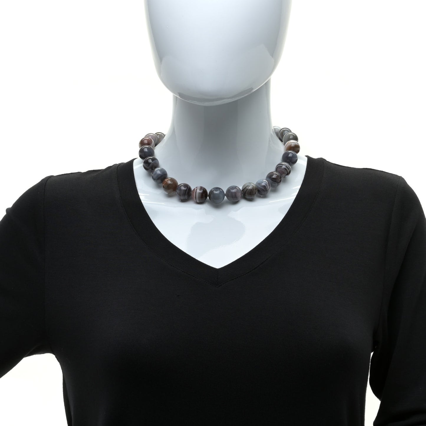 Sterling Silver Agate Moonstone 16mm Couture Bead Necklace
