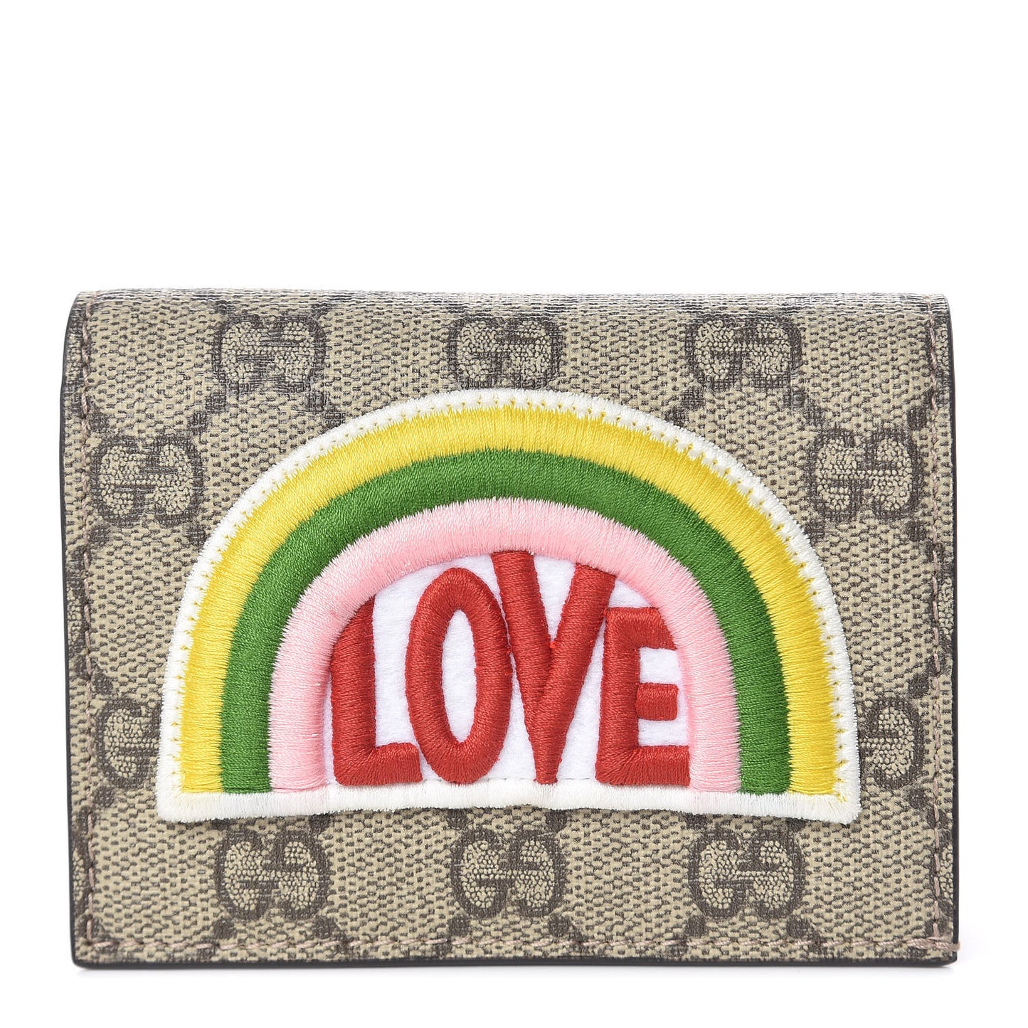 Soft GG Supreme Monogram Rainbow Embroidered Card Case Wallet