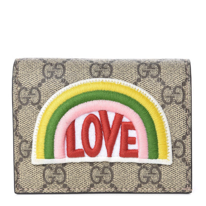 Gucci Soft GG Supreme Monogram Rainbow Embroidered Card Case Wallet 1 of 8