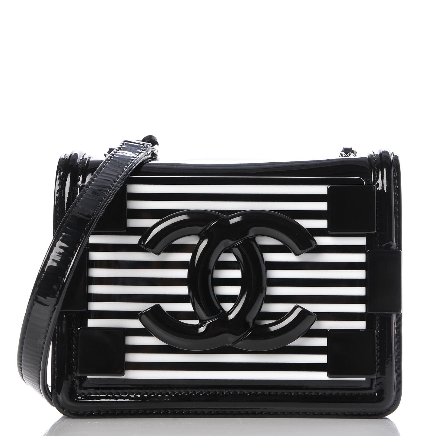 Plexiglass Patent Mini Striped Boy Brick Flap Black White