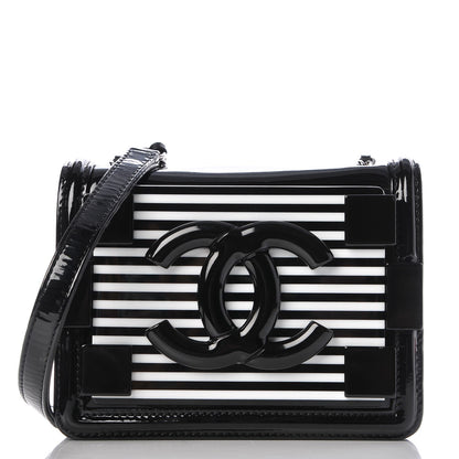 Chanel Plexiglass Patent Mini Striped Boy Brick Flap Black White 1 of 9