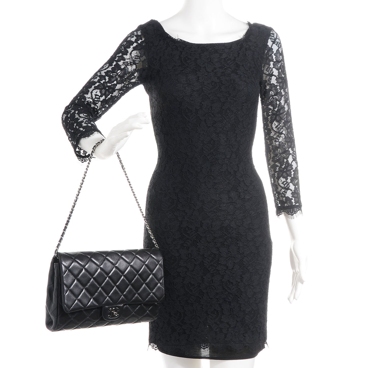 Lambskin Quilted Clutch With Chain Flap Black
