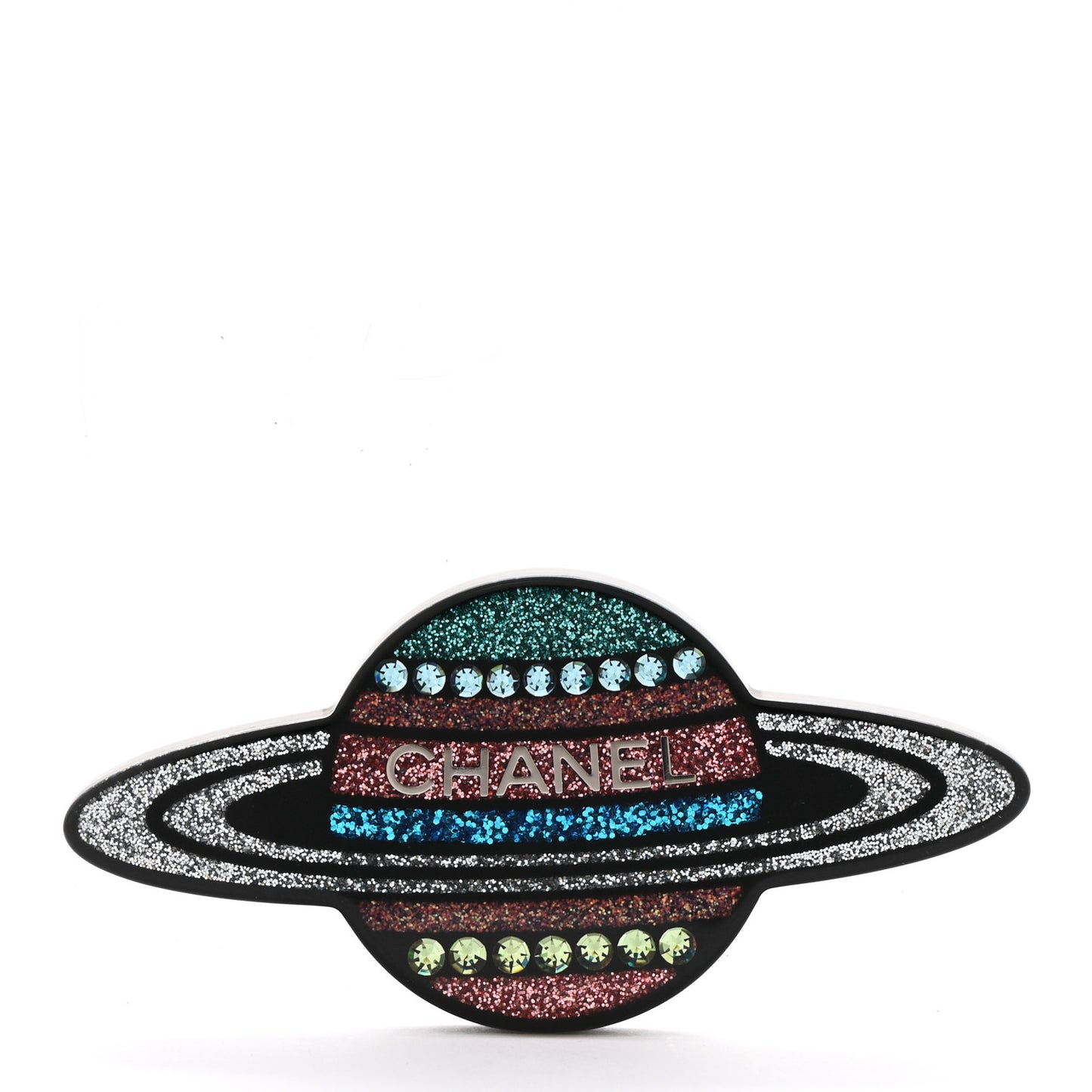 Glittered Resin Strass Planet Brooch Silver Blue Pink