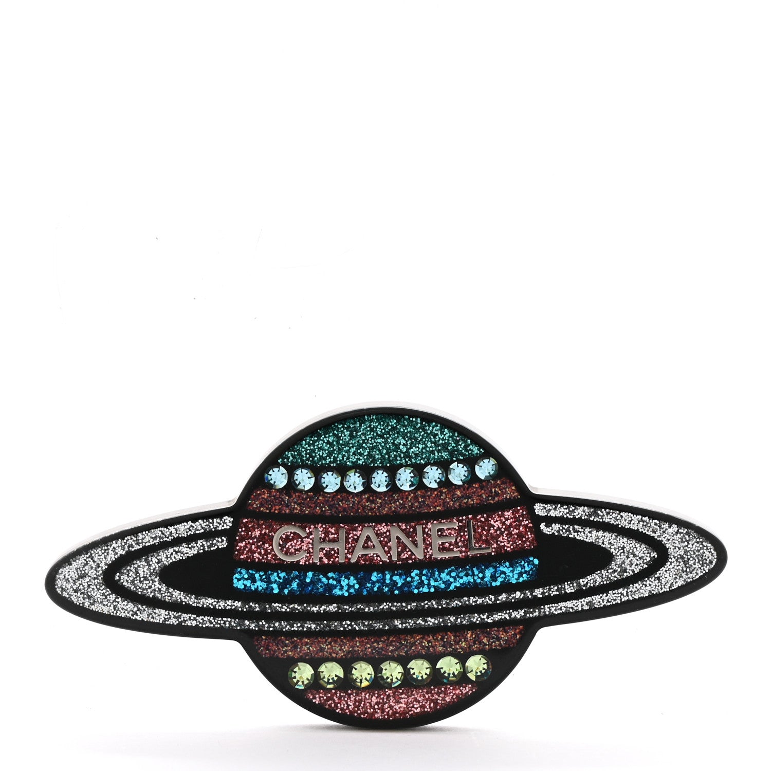 Chanel Glittered Resin Strass Planet Brooch Silver Blue Pink 1 of 4