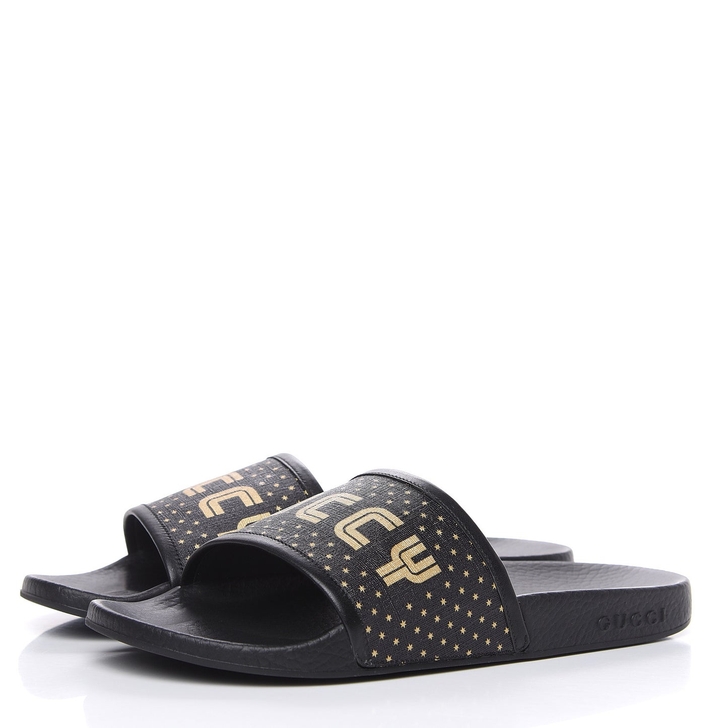 X SEGA Supreme Canvas GUCCY Stars Womens Slide Sandals 40 Black Gold
