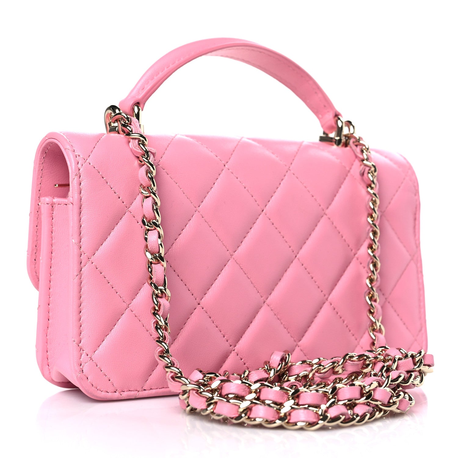 Chanel Lambskin Quilted Flap Phone Holder With Chain Pink 3 of 10