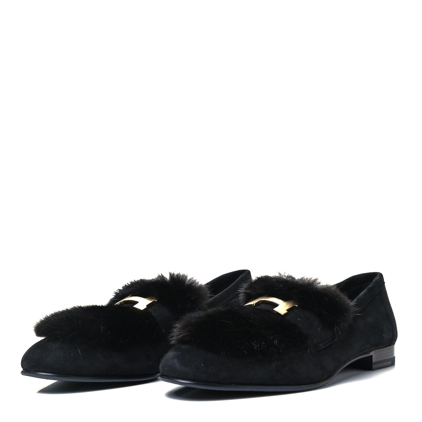 Mink Fur Suede Goatskin Paris Loafers 39 Black