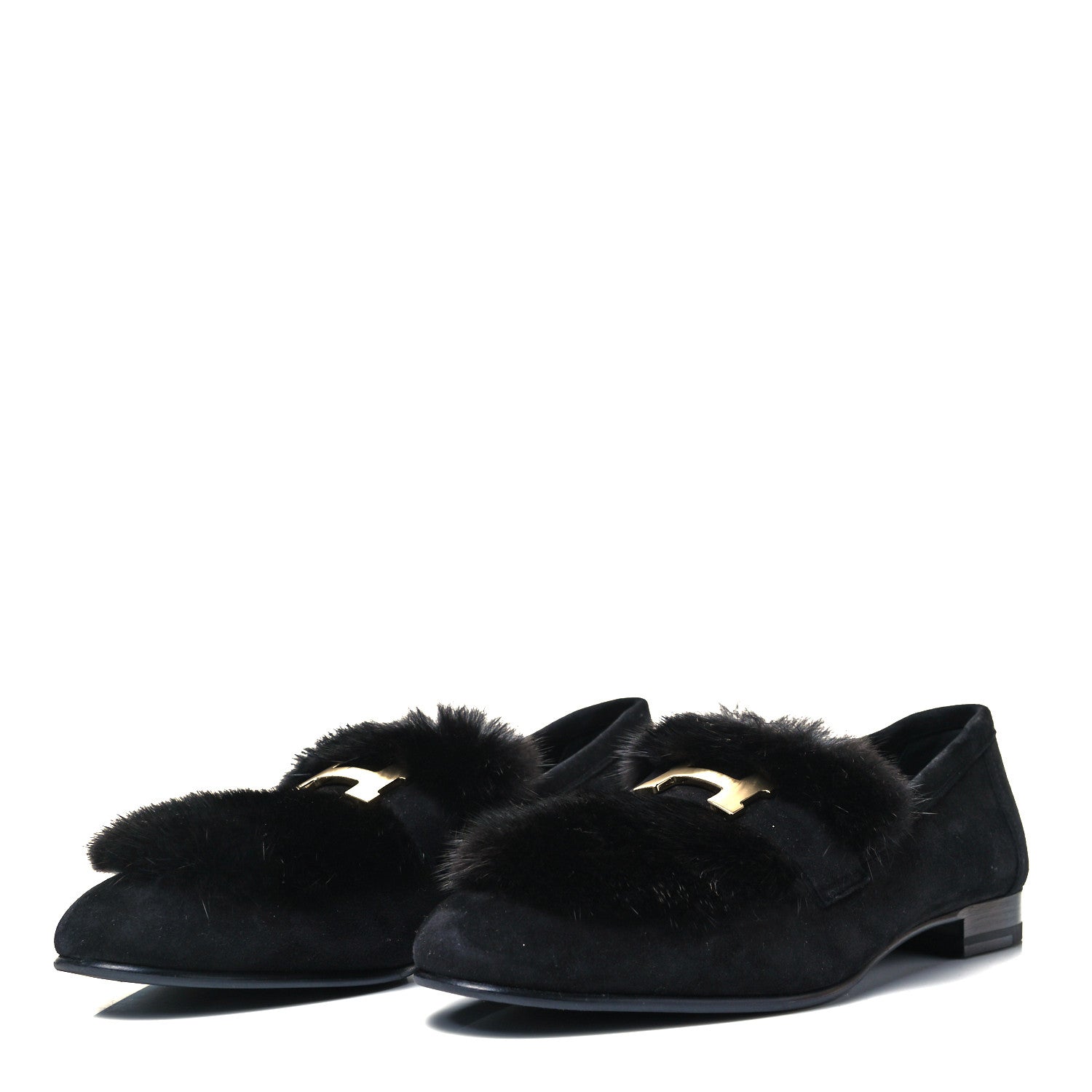 Hermes Mink Fur Suede Goatskin Paris Loafers 39 Black 3 of 8