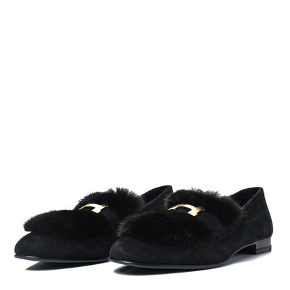 Hermes Mink Fur Suede Goatskin Paris Loafers 39 Black 3 of 8