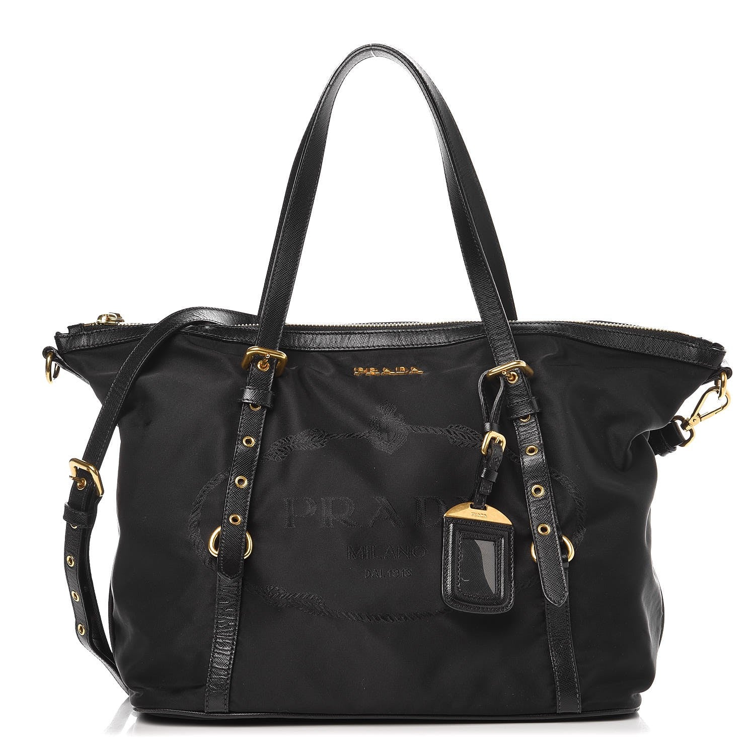 Prada Tessuto Nylon Jacquard Logo Tote Nero Black 1 of 9