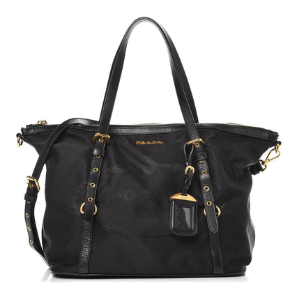 Prada Tessuto Nylon Jacquard Logo Tote Nero Black 1 of 9