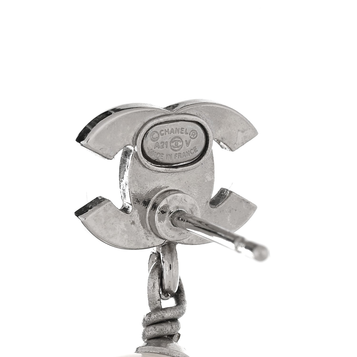 Chanel Crystal Pearl CC Drop Earrings Silver Pearly White 4 of 5