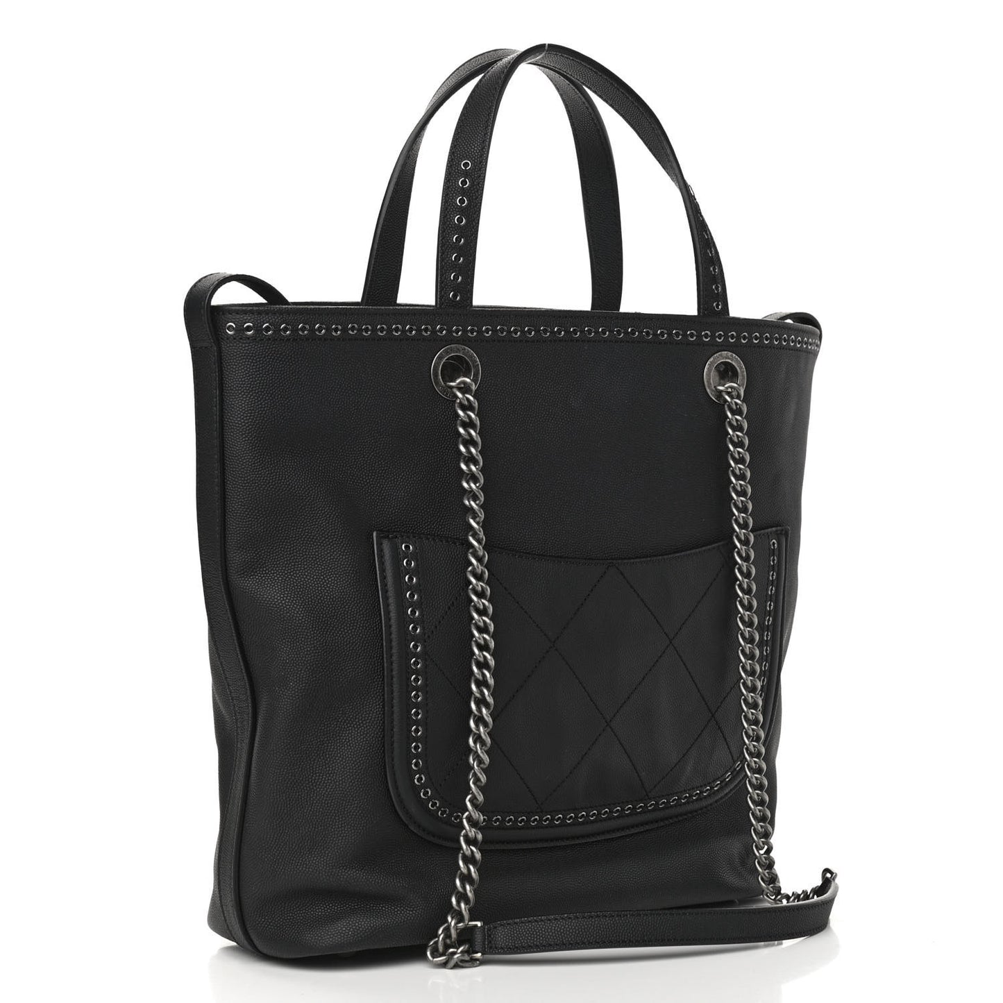 Grained Calfskin Small Coco Eyelets Shopping Tote Black