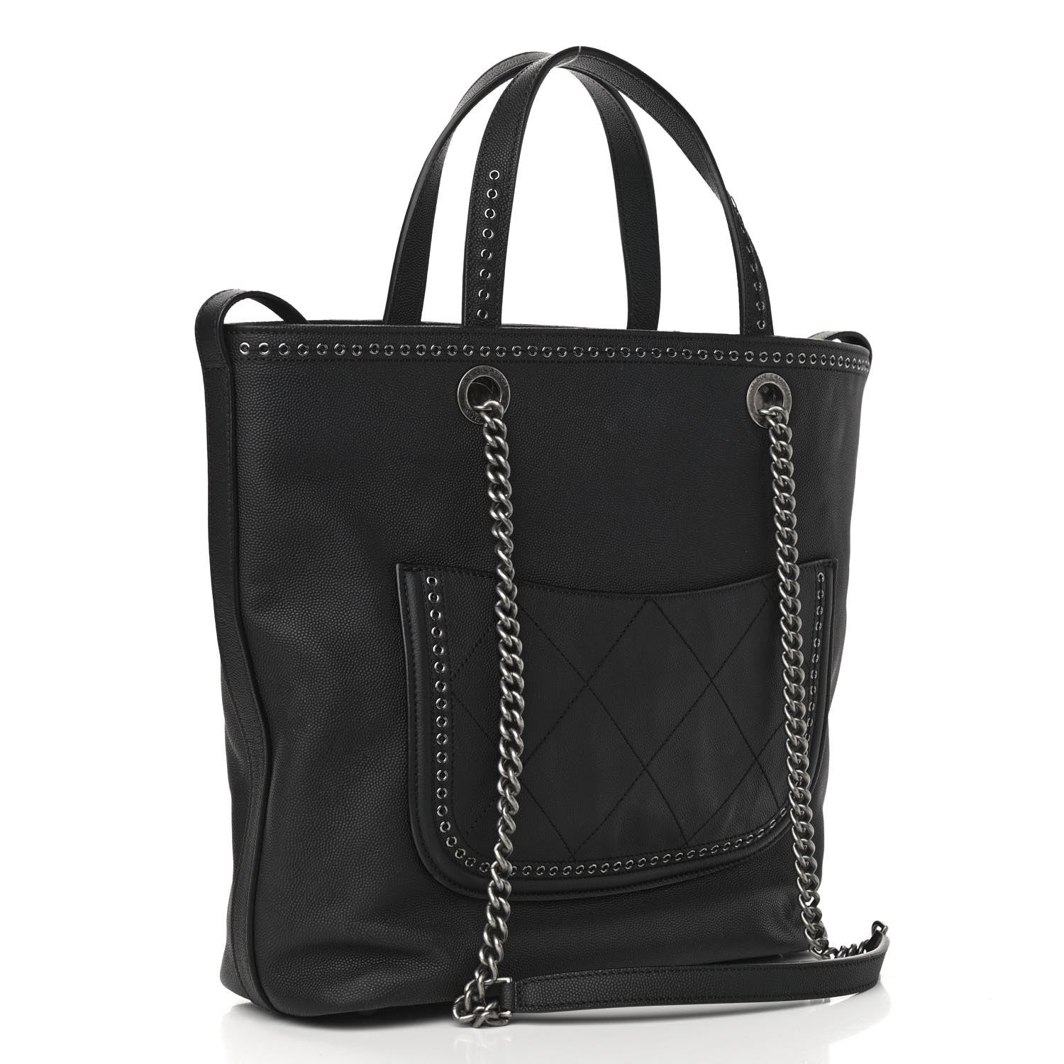 Chanel Grained Calfskin Small Coco Eyelets Shopping Tote Black 3 of 10