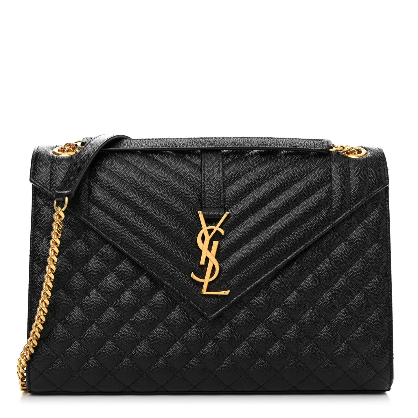 Grain De Poudre Textured Mixed Matelasse Large Triquilt Monogram Satchel Black