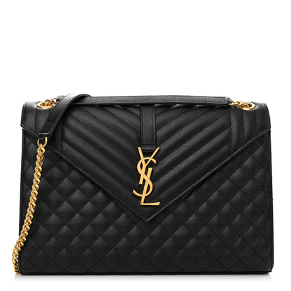 Saint Laurent Grain De Poudre Textured Mixed Matelasse Large Triquilt Monogram Satchel Black 1 of 15