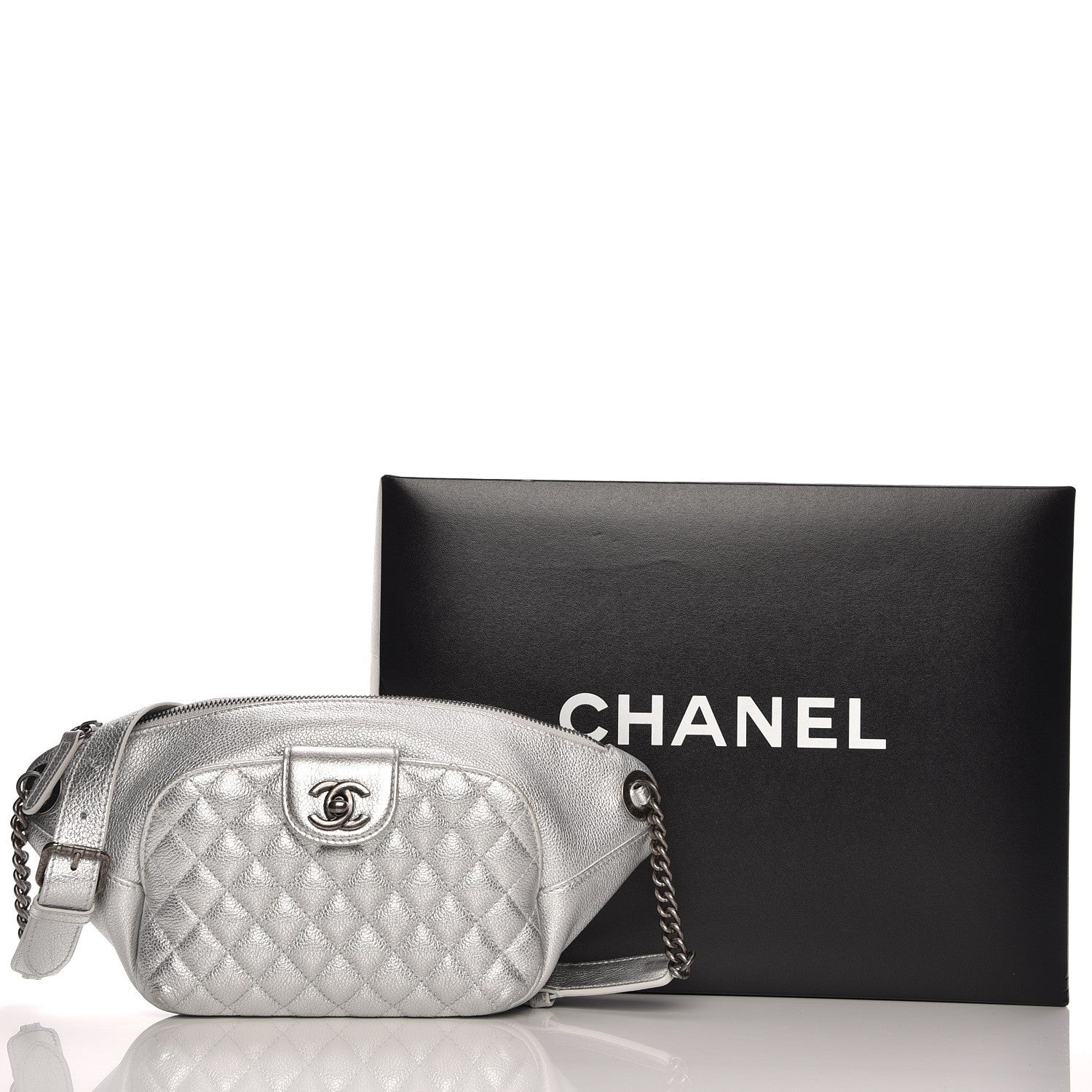 Chanel Metallic Grained Calfskin Quilted Casual Rock Waist Bag Fanny Pack Silver 8 of 8